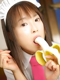 Kana Moriyama Asian in uniform bends and shows ass in thong