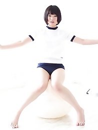 This cute Japanese girl needs help with her bouncing technique but keeps teasing us with her shorts!