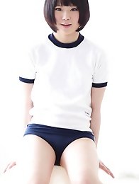 This cute Japanese girl needs help with her bouncing technique but keeps teasing us with her shorts!