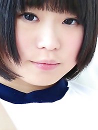 This cute Japanese girl needs help with her bouncing technique but keeps teasing us with her shorts!