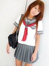 Mai Hoshino Asian in school uniform shows ass under short skirt