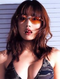 Eriko Sato Asian glamour babe in her tight swimsuit