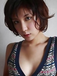 Miu Nakamura in a patterned bra with matching thong panties