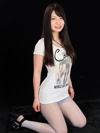Dark-haired JAV goddess Sana Iori flaunting her pantyhose-clad legs in HQ