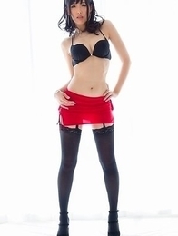 Natsuki Yokoyama takes off her red and black get-up before working on that cock