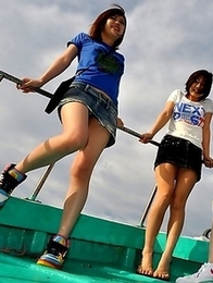 Really hot Japanese girls on a boat