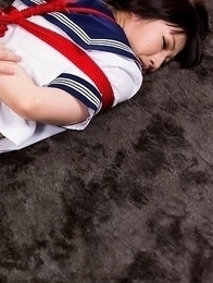 Bound brunette Mizuho Shiina involuntarily showing off her leaking Japanese puss