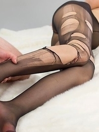 Madoka Yukishiro wearing a pantyhose during a deeply arousing thigh fucking session