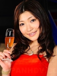 Karin Kusunoki poses in red dress
