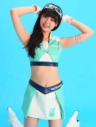 Tsukasa Arai is sexy steward in short skirt and long boots