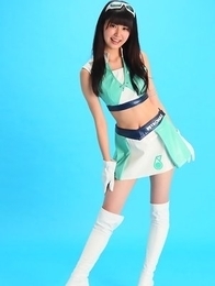 Tsukasa Arai is sexy steward in short skirt and long boots