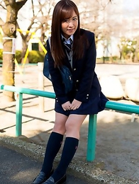 Japanese schoolgirl Sakura Miyuki showing panties