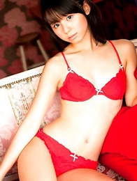 Rina Koike Asian is so erotic and innocent posing in red lingerie