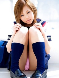 Runa Hamakawa plays with her uniform skirt after classes