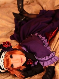 Saku looks just like a doll in her mauve old times dress