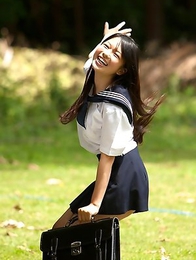 Tomoe Yamanaka babe in uniform is happy in her way to school classes