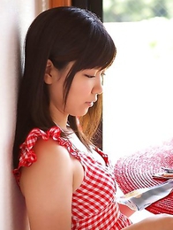 Ayana Tanigaki shows pussy and ass in red panty under dress