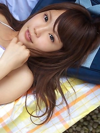 Manami Sato takes school uniform off and shows body outdoor