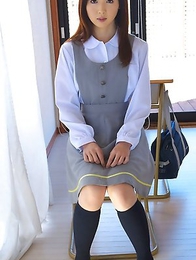Mio Ayame smiles and shows ass in panty under uniform