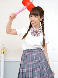 Mizuho Shiraishi with uniform and pigtails plays like child