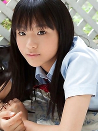 Miho Morita takes school uniform off and shows body outdoor