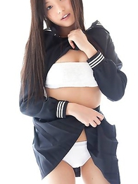 Mayumi Yamanaka takes skirt off and shows cunt in panty