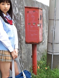 Kotone Moriyama in uniform bends and shows ass on street