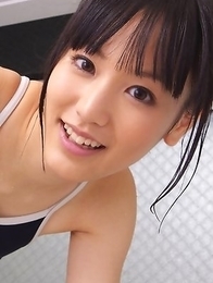 Yuri Hamada washes and showers her hot body over bath suit