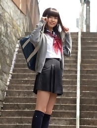 Young japanese Yuuri Shiina in school uniform is so cute while walking