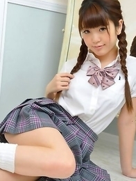 Mizuho Shiraishi with sexy pigtails shows ass under skirt