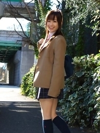 Hikari Yamaguchi in uniform and coat wants to share choco